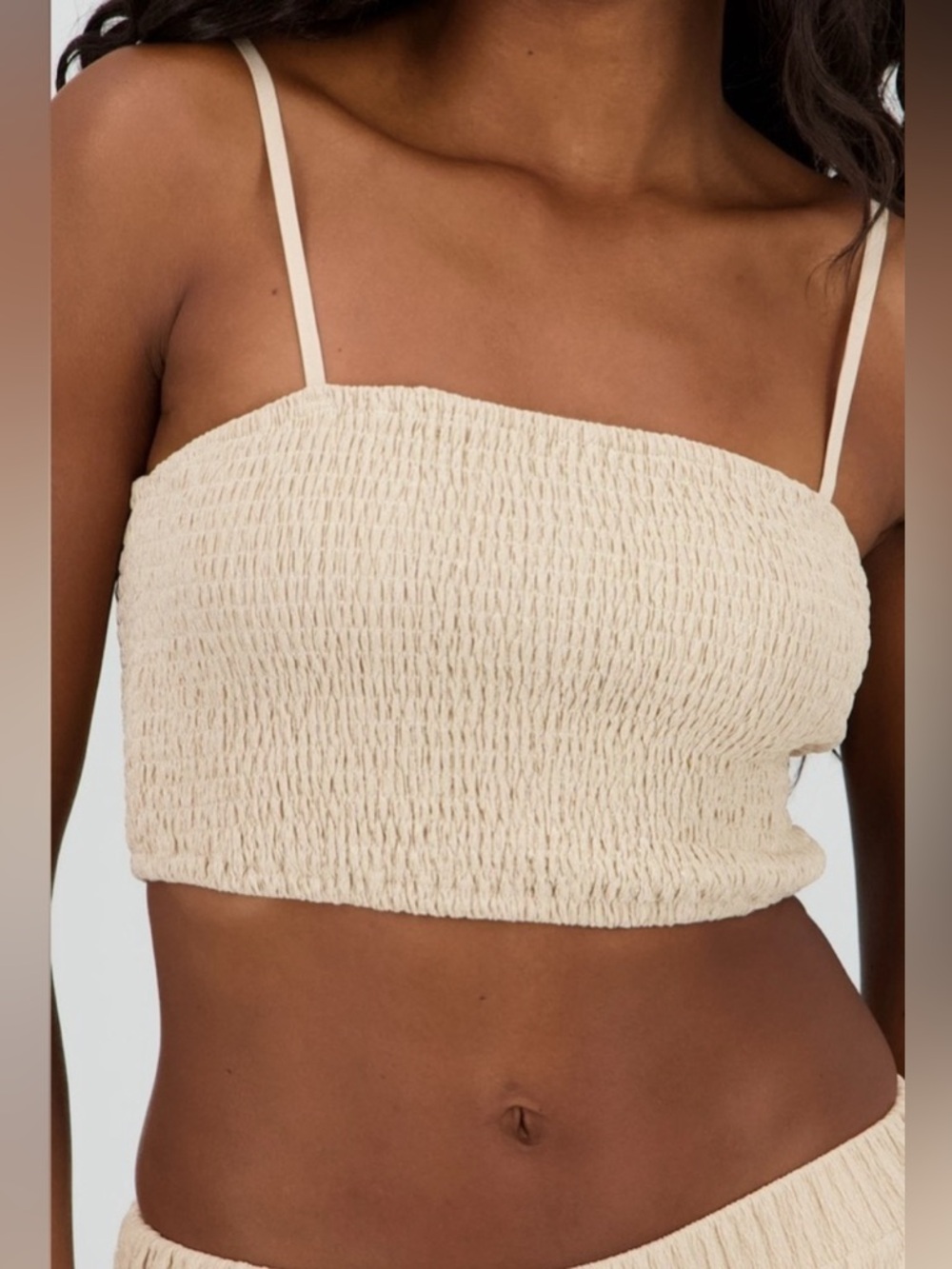 Smocked Crop Top in Beige